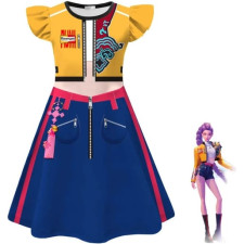 Girls K-Pop Demon Hunters Rumi Costume - Yellow Purple Dress Mira Cosplay