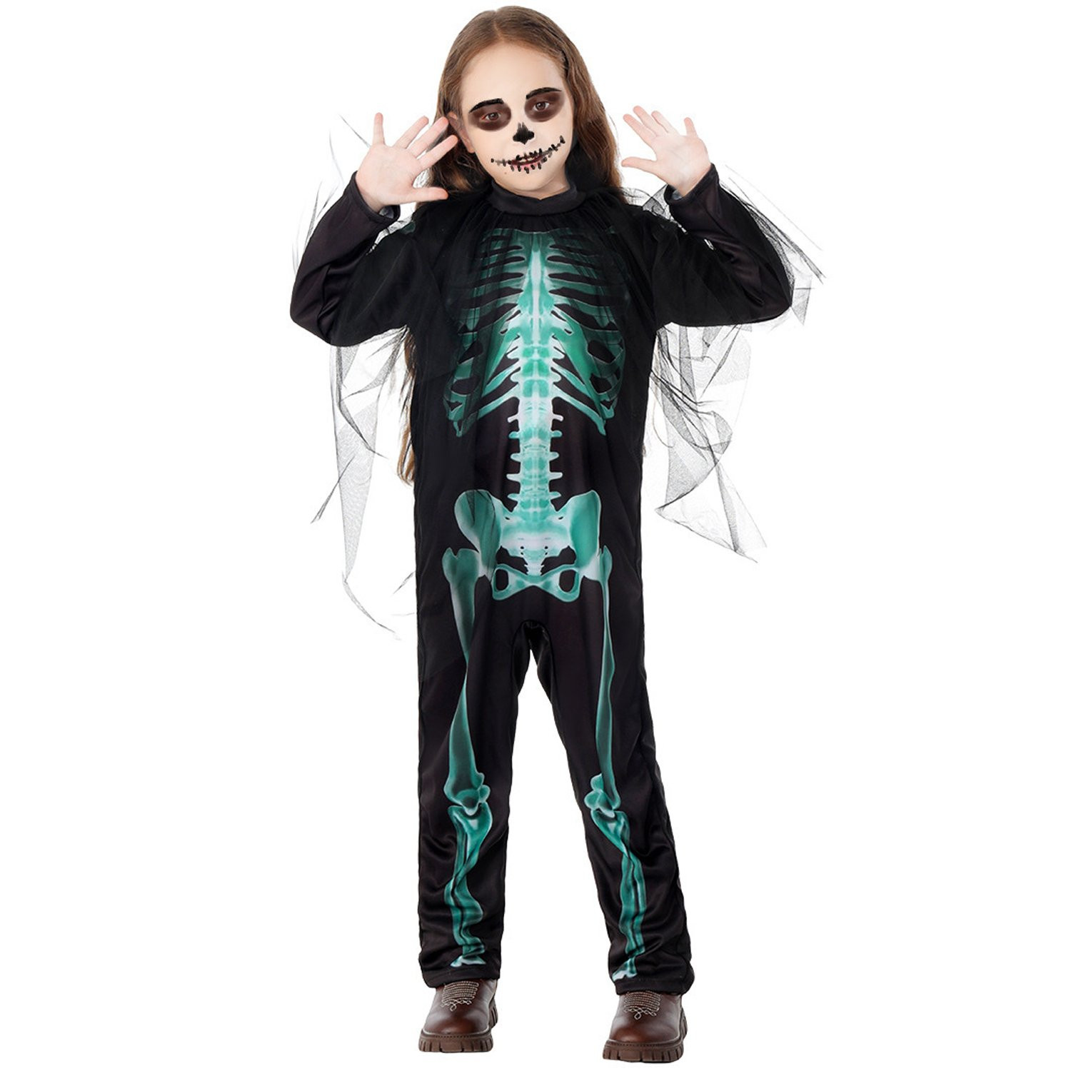 Girls Green Skeleton Costume - Jumpsuit Skeleton Cosplay