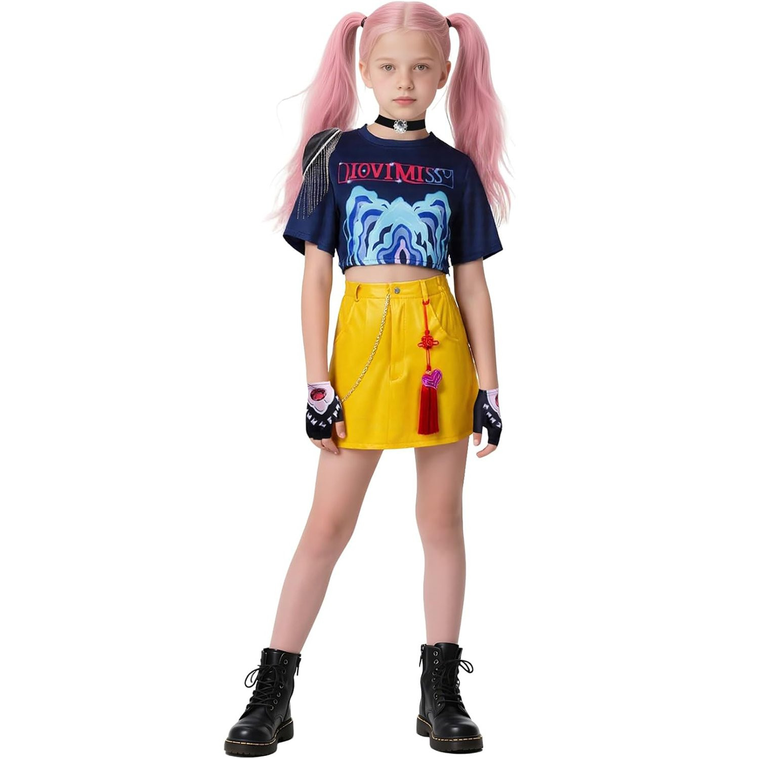 KPop Demon Hunters Mira Costume - Navy Shirt Yellow Skirt Accessories Full Set Kpop Mira Cosplay