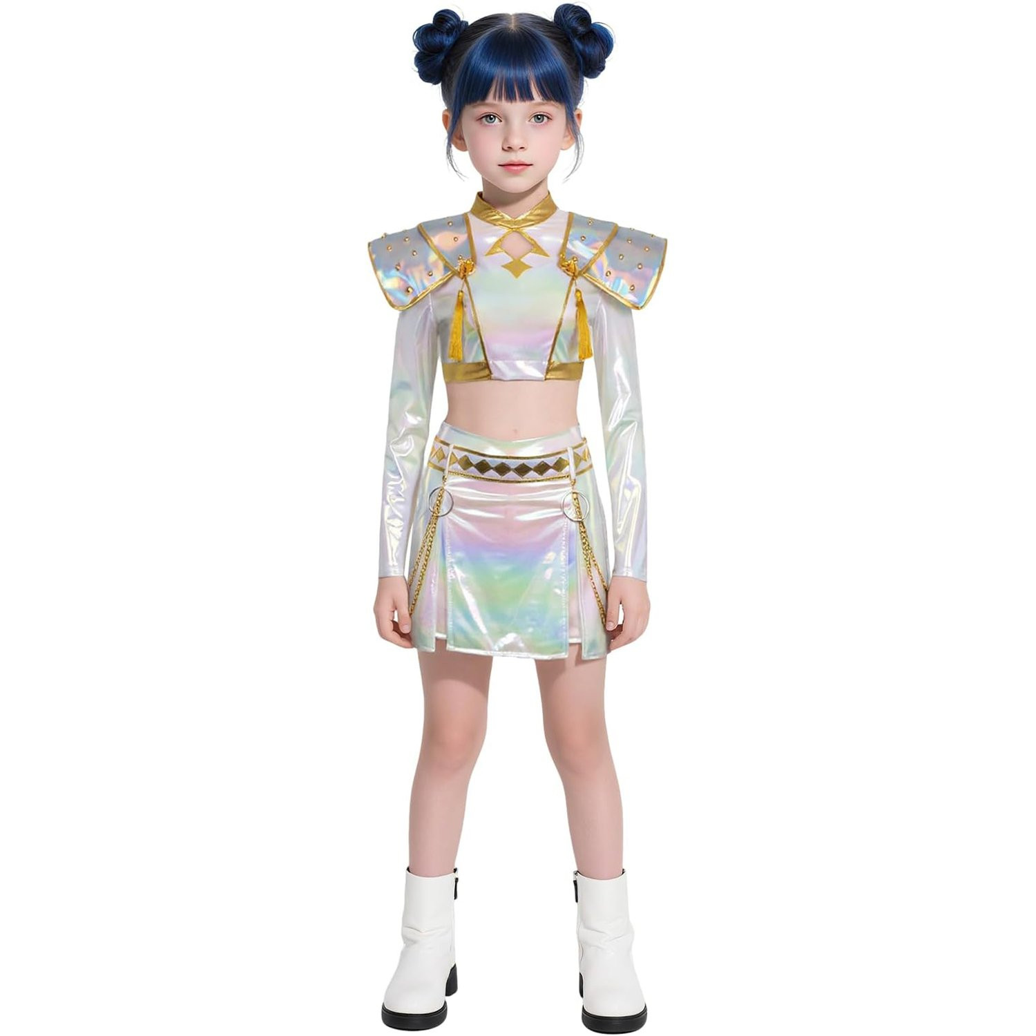 Girls KPop Demon Hunters Zoey Stage Costume - Shiny White Skirt Top Full Set Kpop Zoey Cosplay
