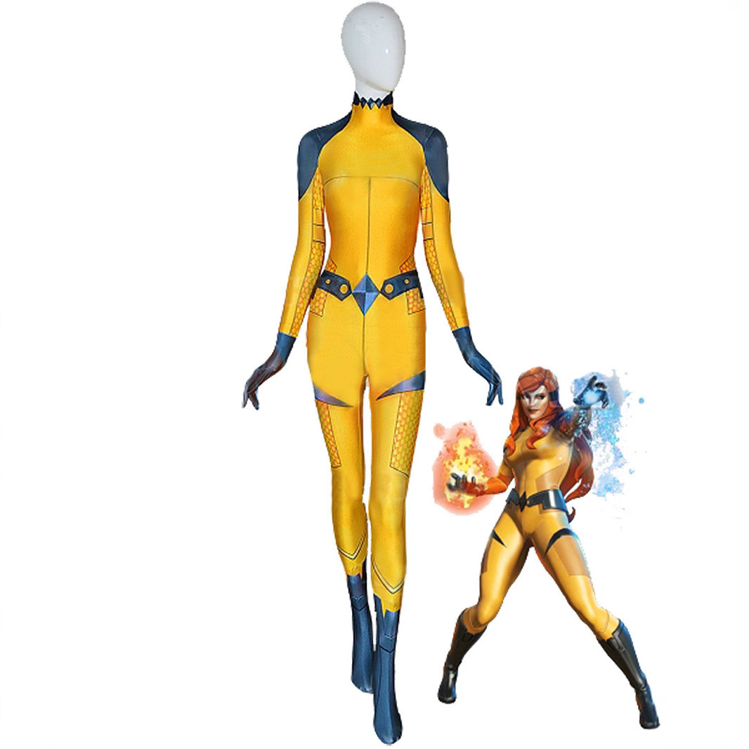 Marvel Ultimate Alliance 3 Crystal Crystalia Amaquelin Costume - Yellow Bodysuit Crystal Cosplay