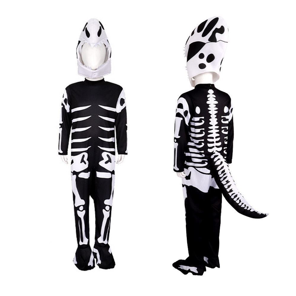 Kids Fossil Skeleton T-Rex Dinosaur Costume - Bodysuit Mask Skeleton T-Rex Costume