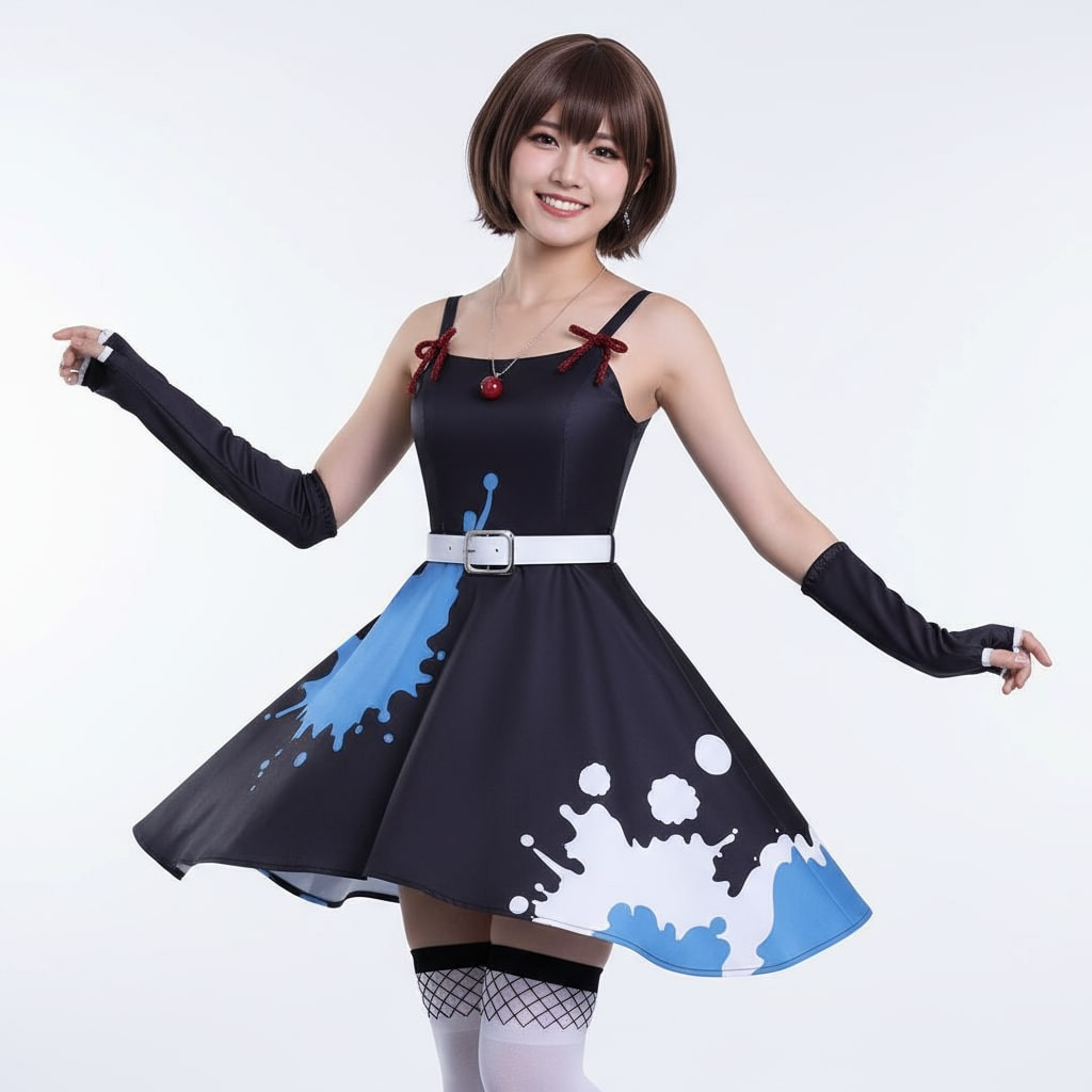 Girls Band Cry Subaru Awa Costume - Black Blue Dress Awa Subaru Cosplay