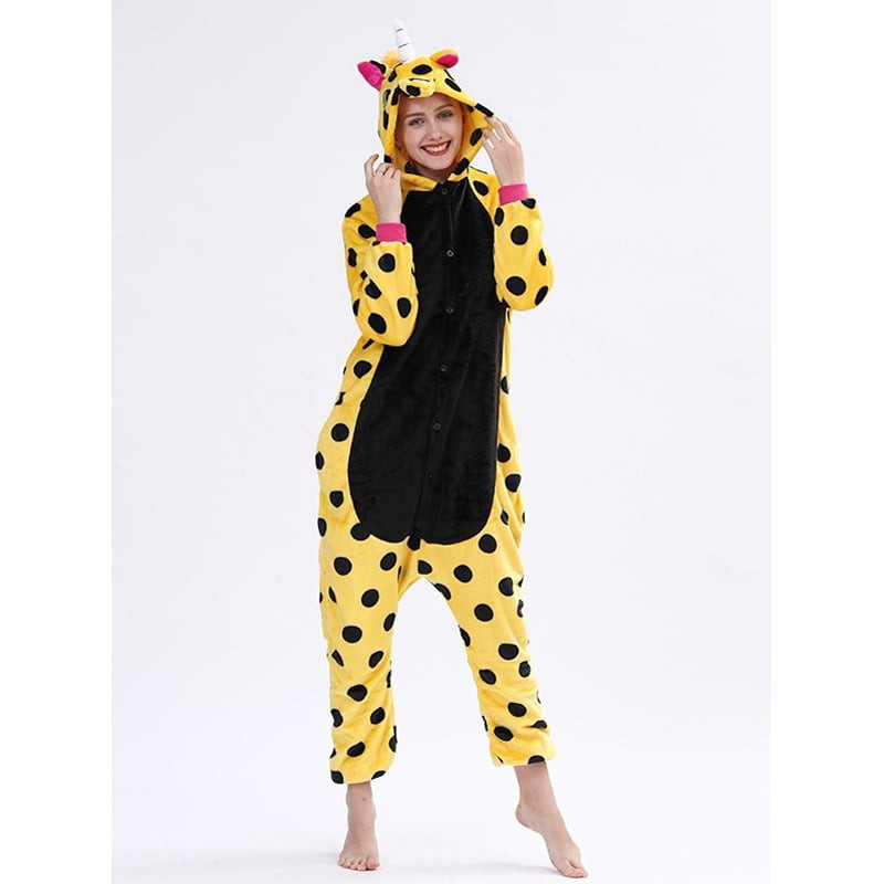Kids Yellow Black Polka Dot Unicorn Costume - Onesie Jumpsuit Yellow Black Polka Dot Unicorn Cosplay