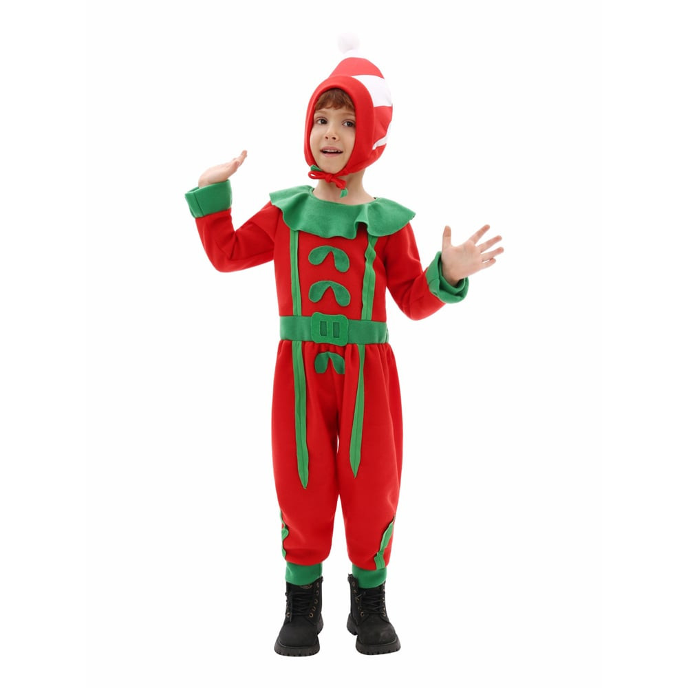 Kids Christmas Elf Costume - Red Overalls Christmas Elf Cosplay