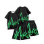 Billie Eilish Costume - Billie Eilish Concert Black Oversize Shirt Green Fire Print Short Sleeve T-Shirt and Shorts Billie Eilish Cosplay