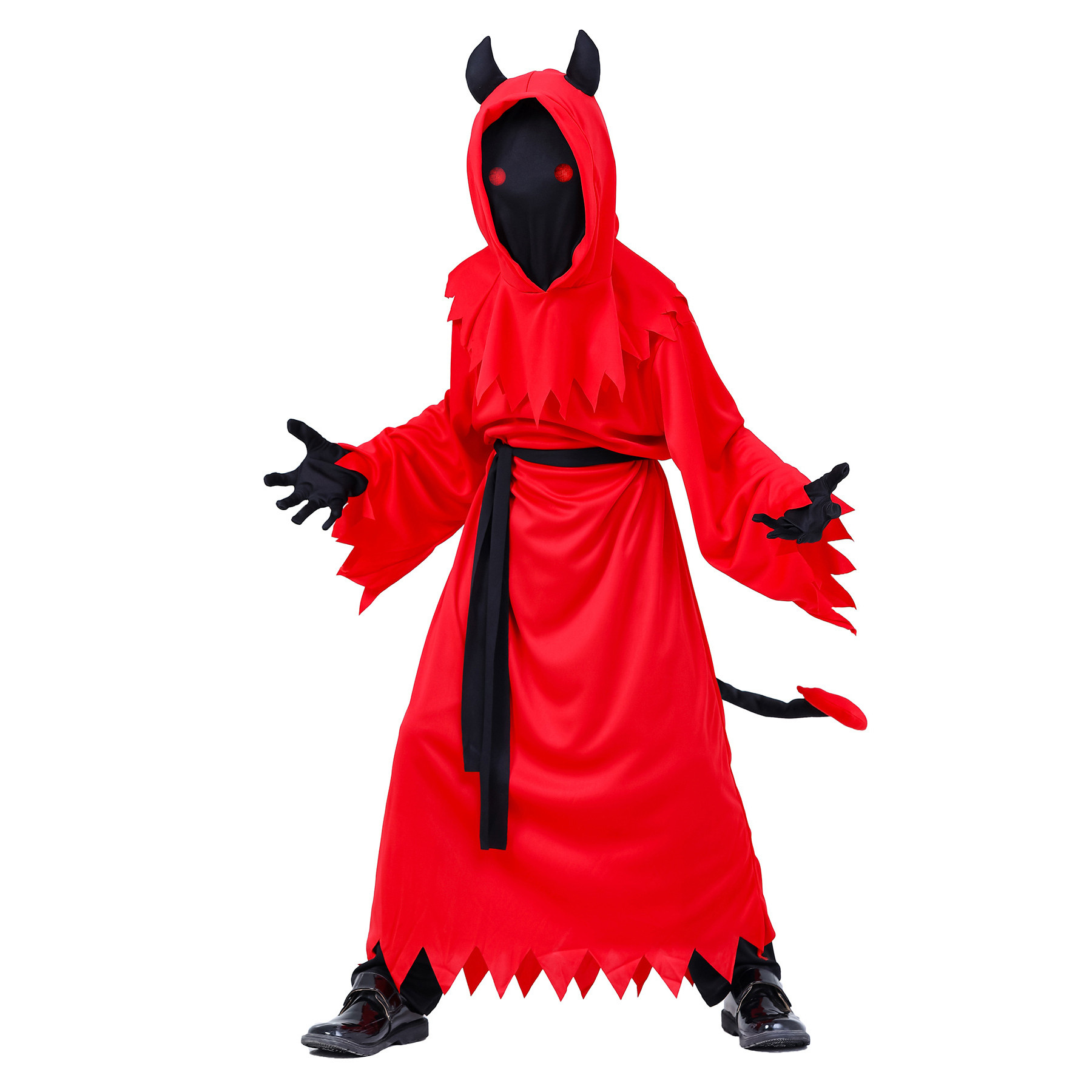 Kids Devil Costume - Glowing Eyes Red Hood Dress Mask Set Devil Cosplay