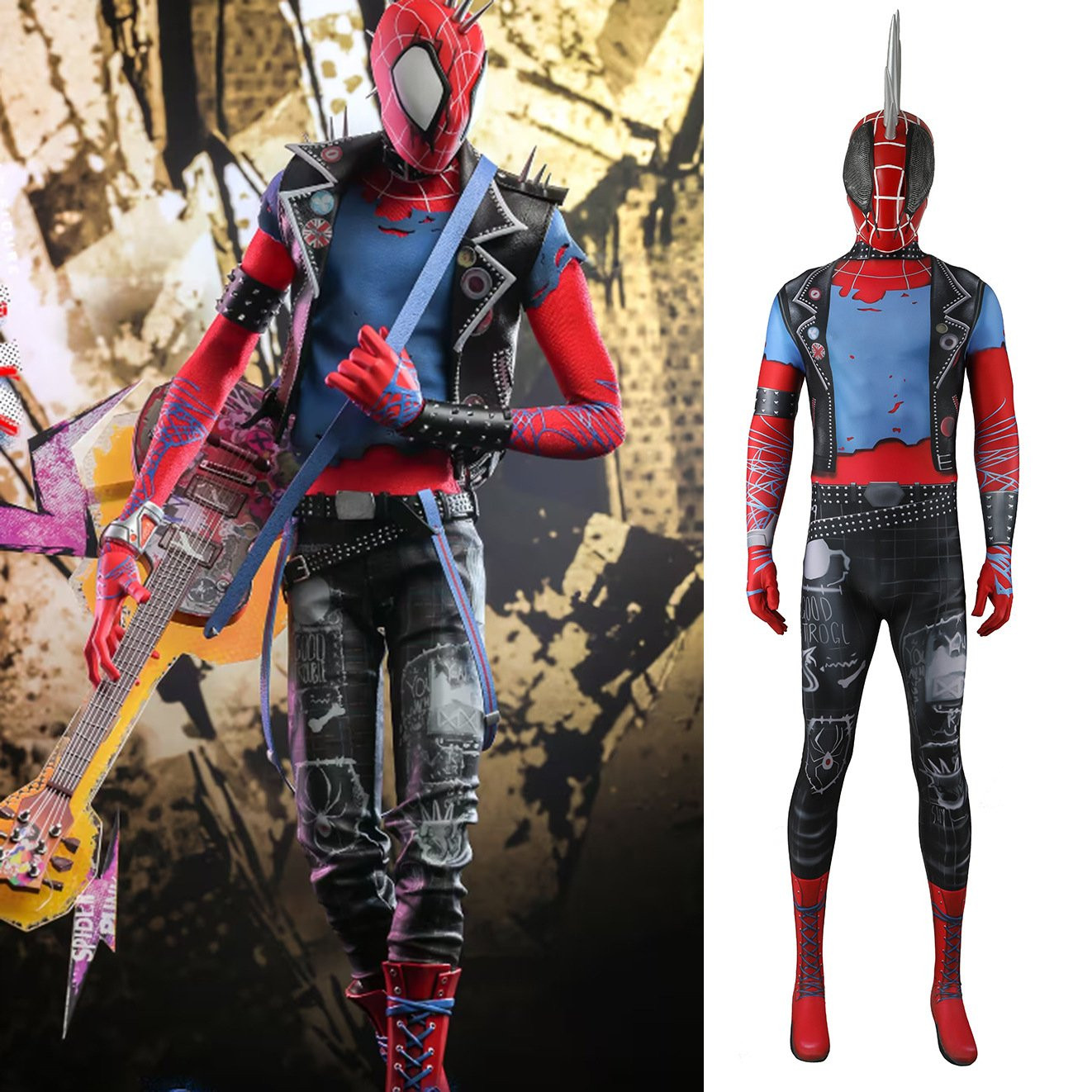 Spider-Man Across the Spider-Verse Spider-Punk Costume - Bodysuit Mask Set Spider Punk Cosplay