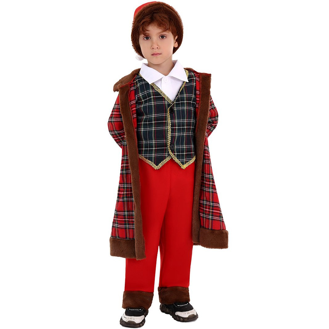 Boys Santa Claus Plaid Costume - Full Set Plaid Santa Claus Cosplay