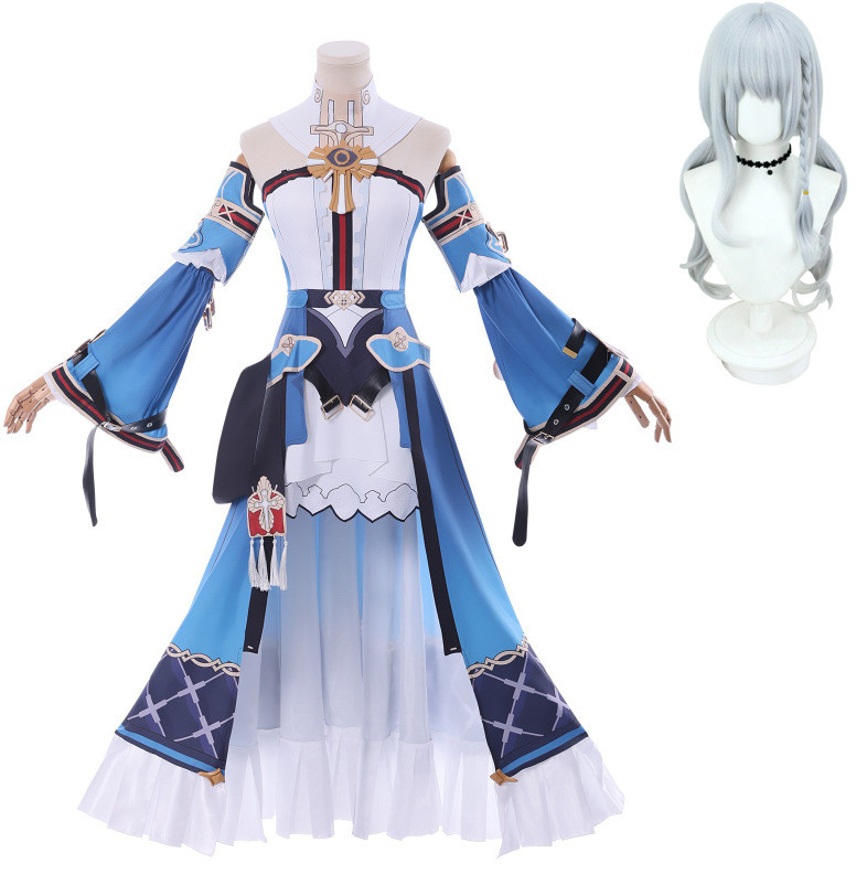 Honkai Impact 3 Theresa Apocalypse Deluxe Costume - White Blue Dress Wig Full Set Theresa Apocalypse Cosplay